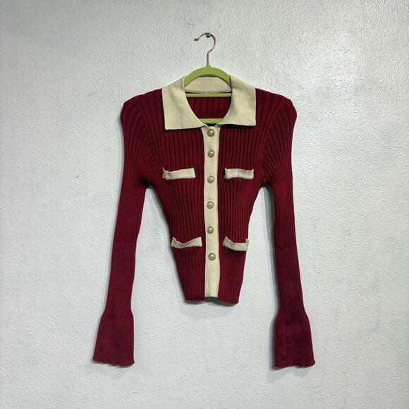 Shein Burgundy Button Front Sweater Sz 2 - Picture 1 of 9